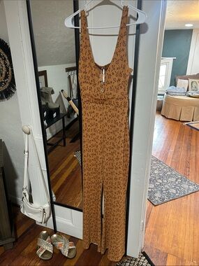 Free People Sleeveless Wide-Leg Jumpsuit in Rust Floral